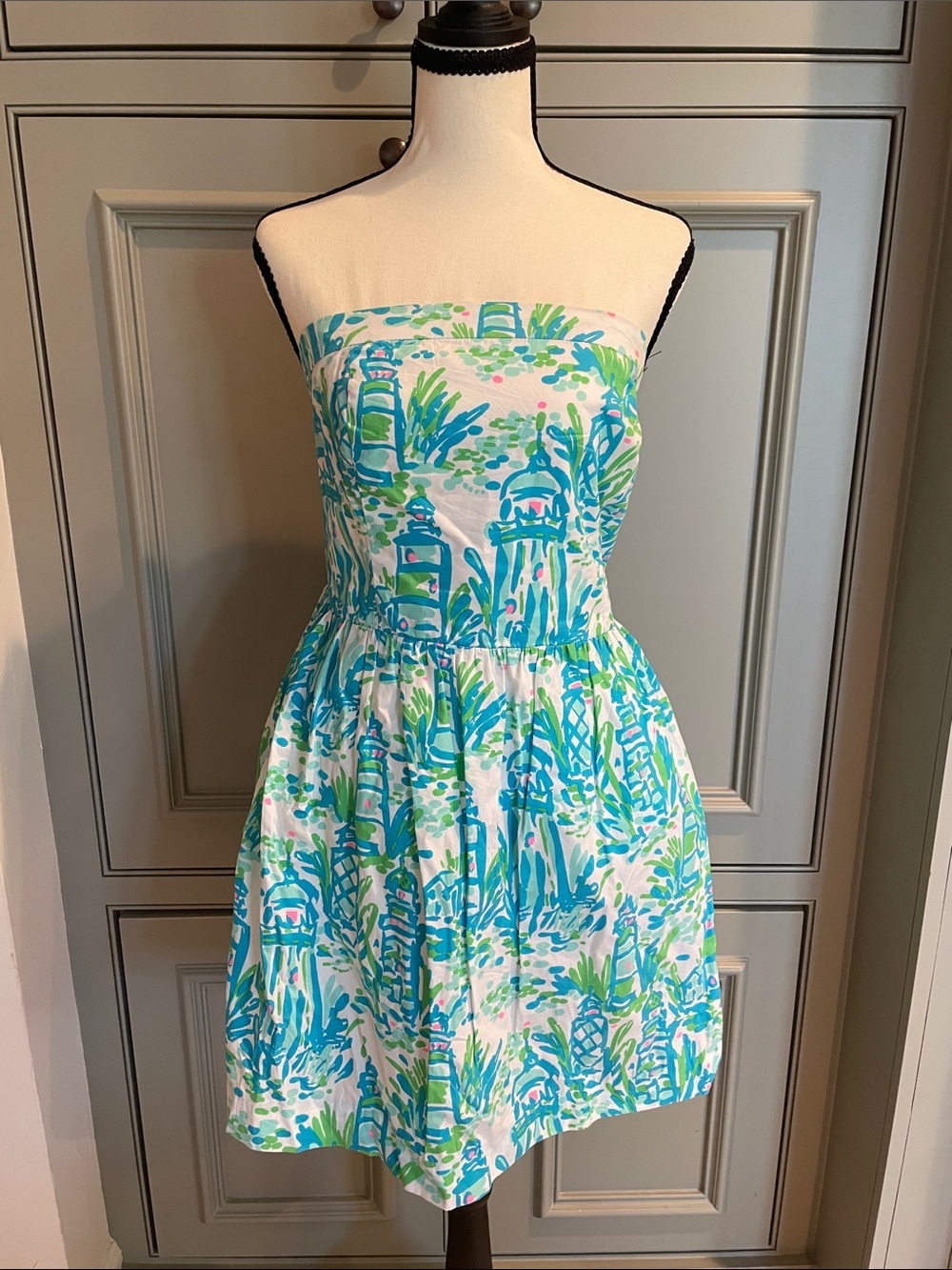 Lilly Pulitzer Strapless Smocked Dress Preppy Coastal Resort Wear Summer-L